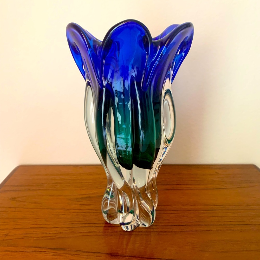 VTG Bohemia Art Glass Crystal Vase Multicolor Starburst Czech 9 3/4" Tall EUC